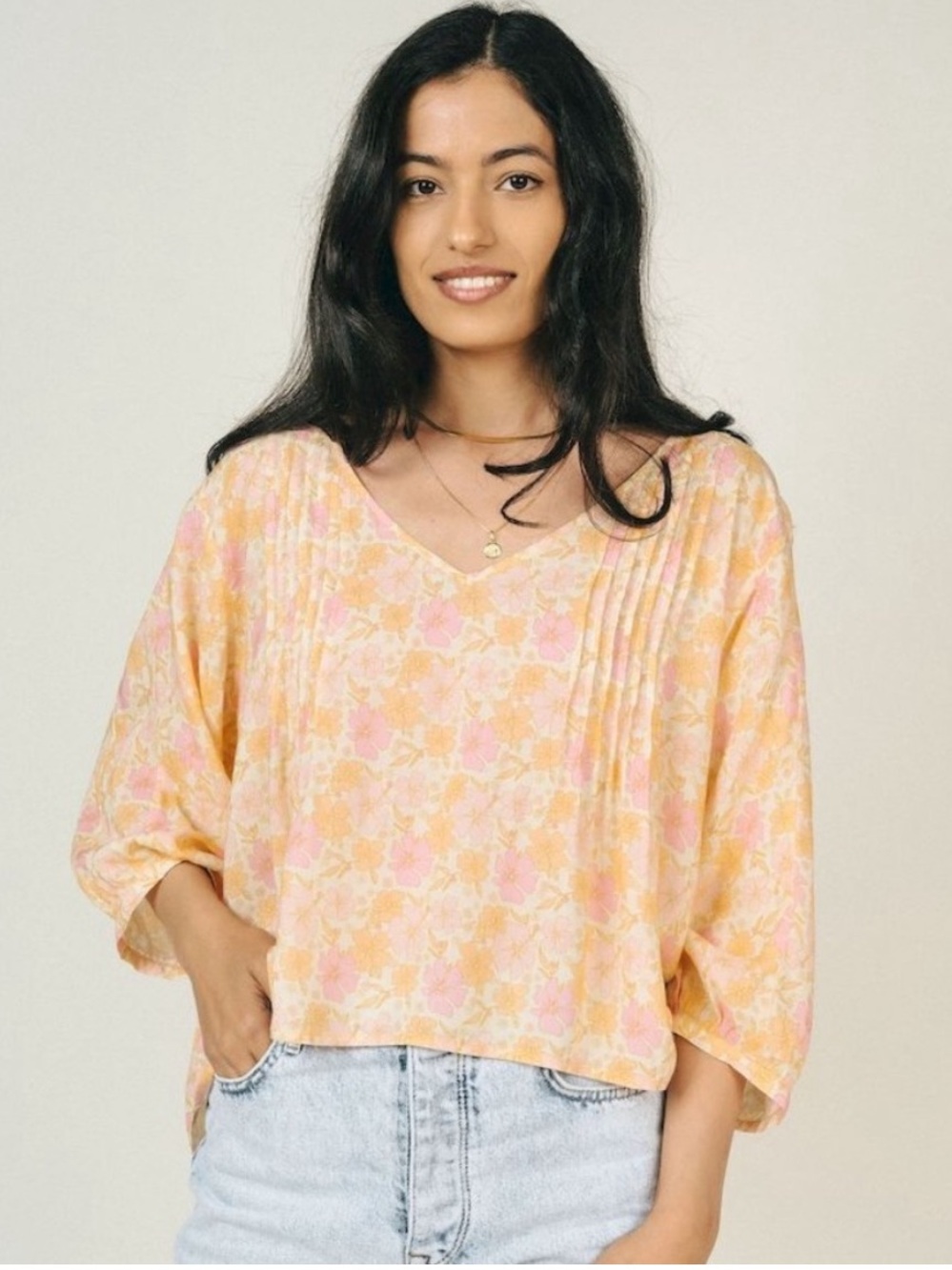Jackson Rowe Fluttershy Blouse Vintage Poppy Floral Peach Boho Oversized Top